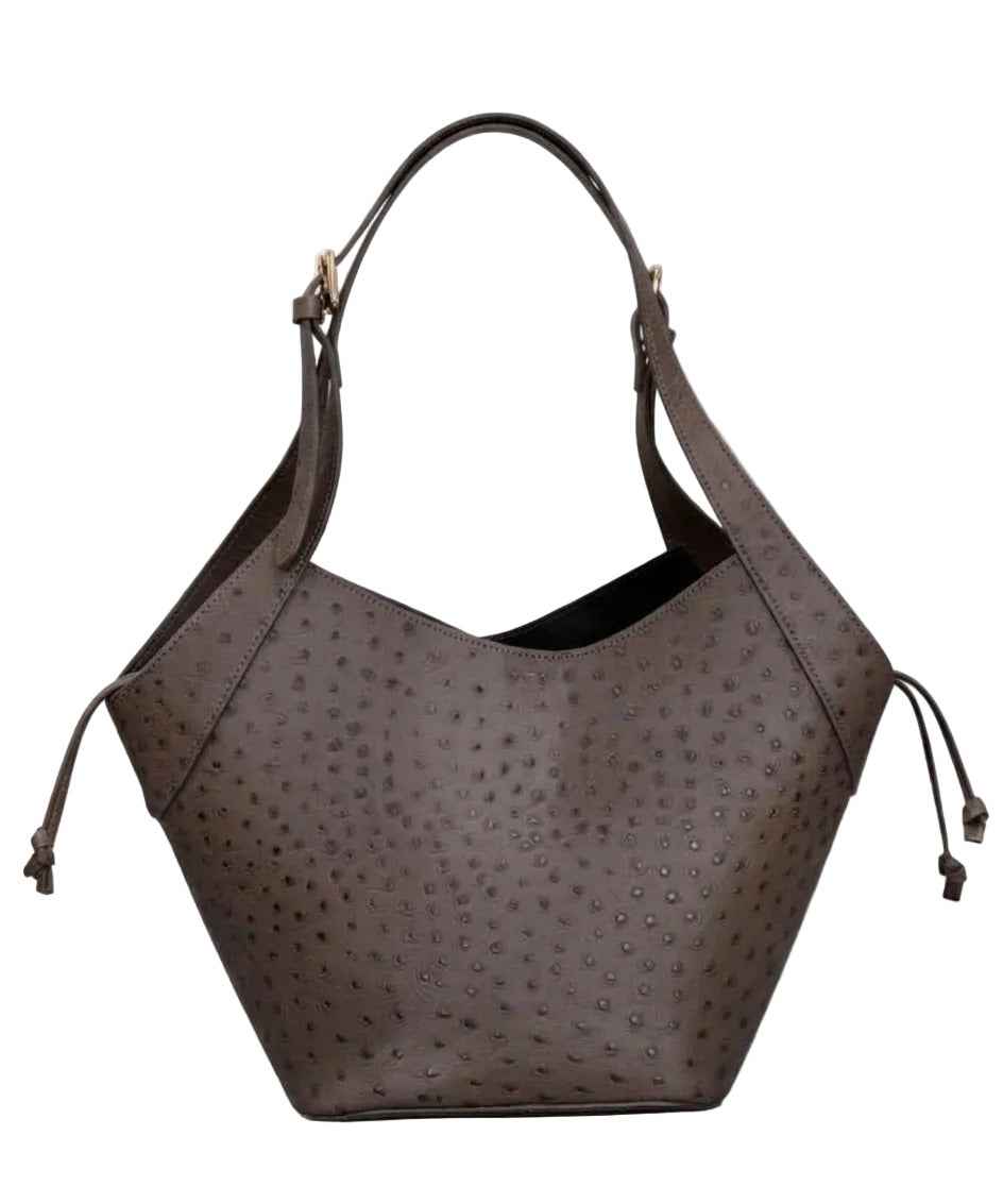 BZNA Bag B0798 Taupe Leder Strauß Prägung Italy Damen Shopper Schultertasche Tasche