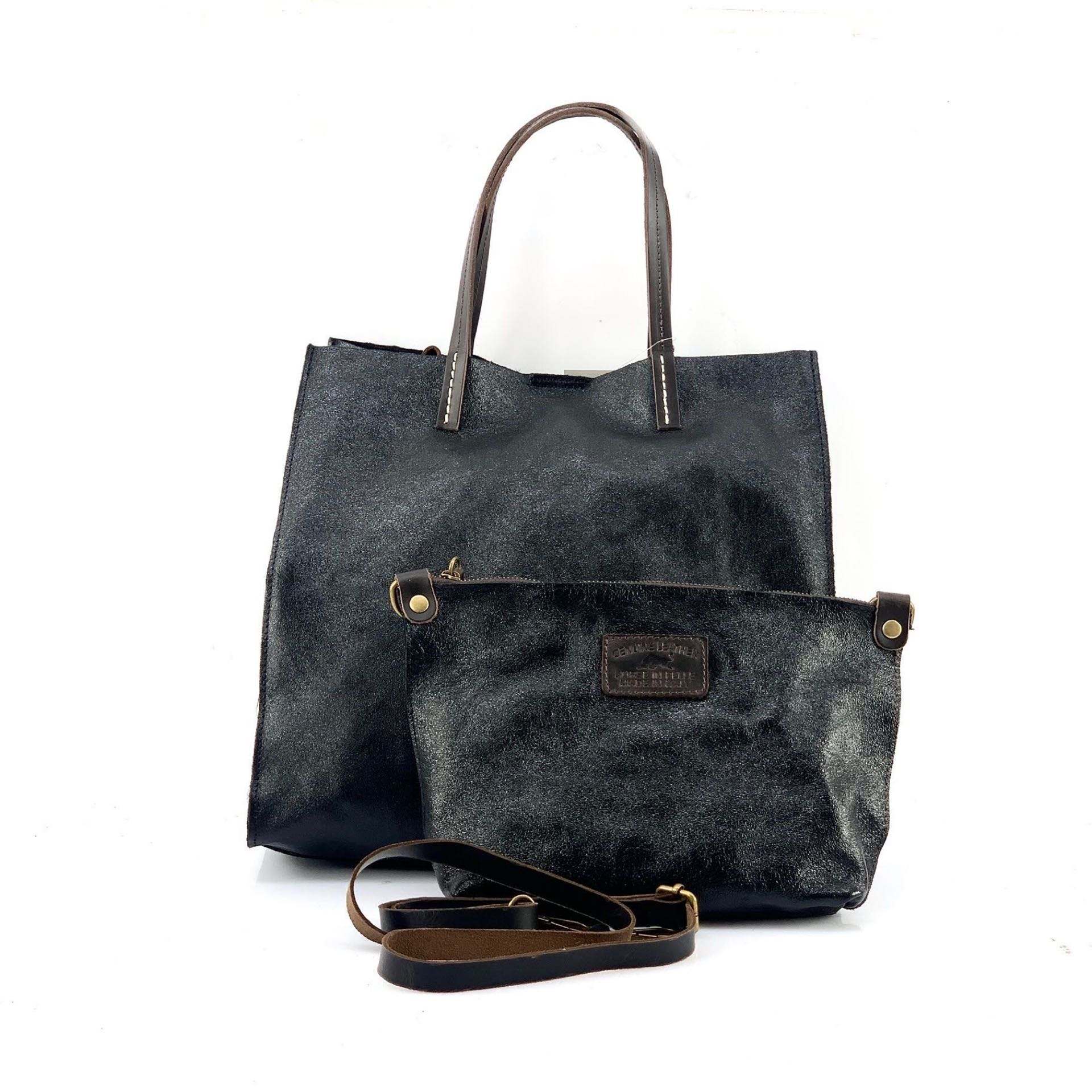 BZNA Bag BO5838 Nero  Metalicca Leder Italy Damen Handtasche Schultertasche 2 in 1 Shopper (Kopie 7) - B Z N A