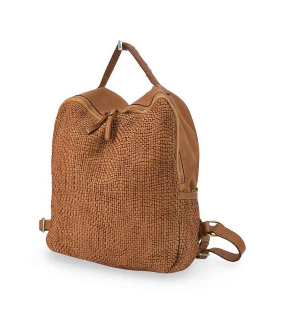 BZNA Bag Rob Cognac Braided Backpacker Designer Rucksack Ledertasche