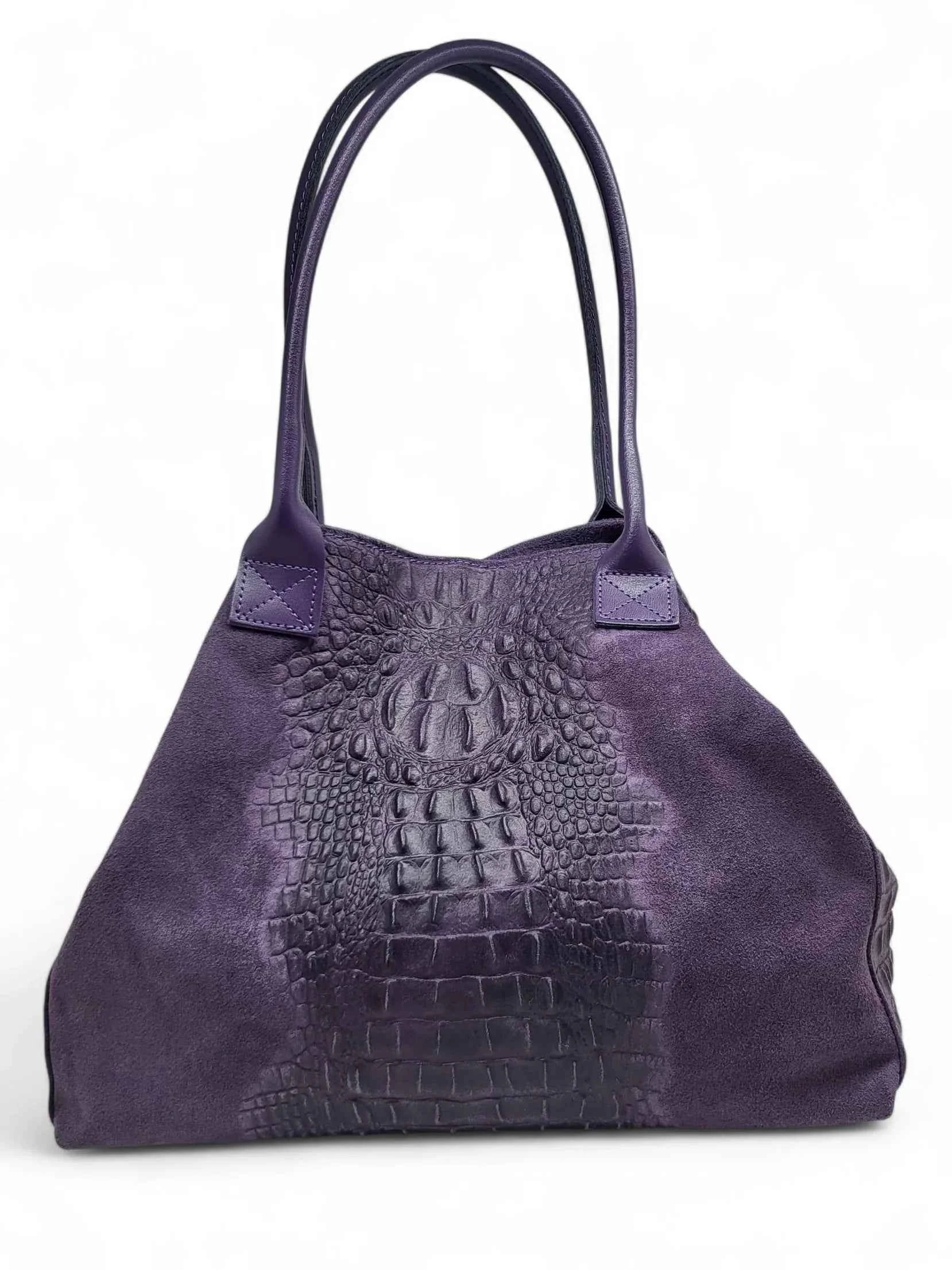 BZNA Bag Ladas Lila Kroko Prägung Leder Italy Damen Shopper Handtasche Schultertasche Tasche