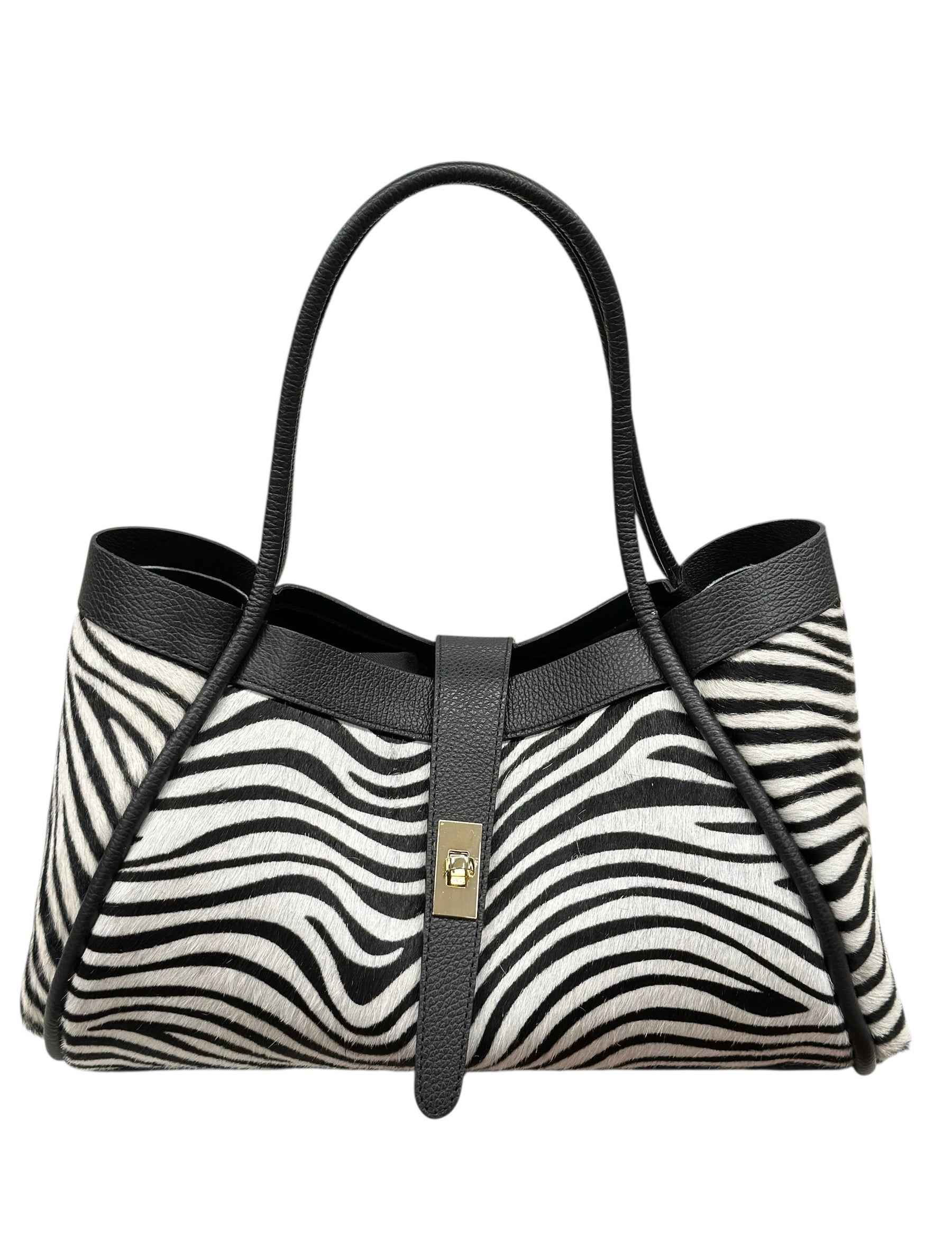 BZNA Bag Gracie Zeb. Bianco Cavalino Echtfell Italy Damen Shopper Handtasche Schultertasche Tasche
