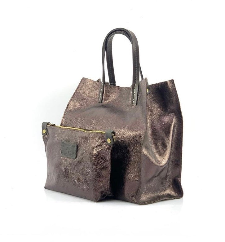 BZNA Bag BO5838 Moro  Metalicca Leder Italy Damen Handtasche Schultertasche 2 in 1 Shopper (Kopie 8) - B Z N A