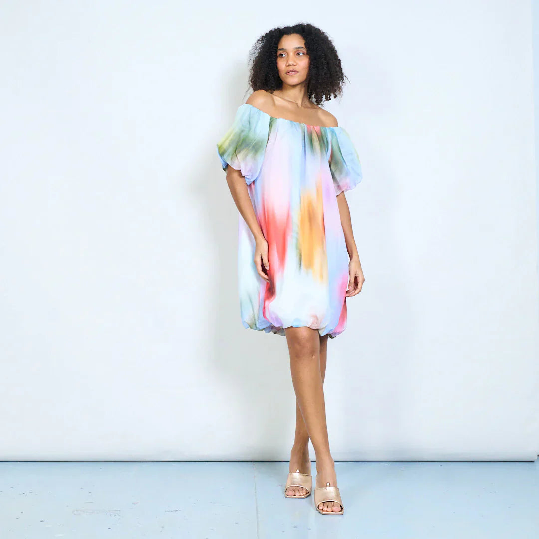 BZNA Sommer Off-Shoulder-Chiffonkleid mit Aquarell Batikmuster oneSize - B Z N A