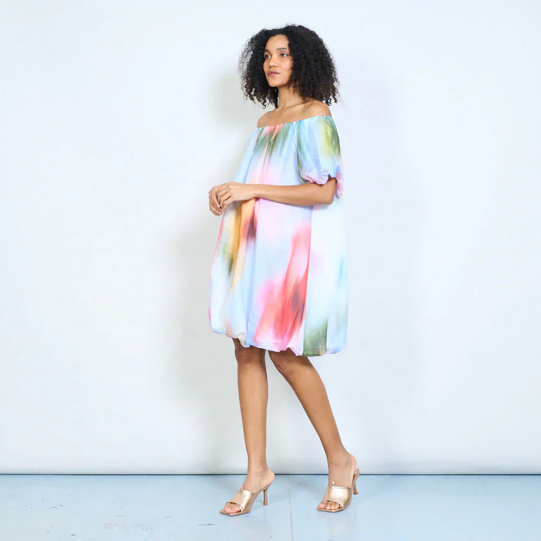 BZNA Sommer Off-Shoulder-Chiffonkleid mit Aquarell Batikmuster oneSize - B Z N A