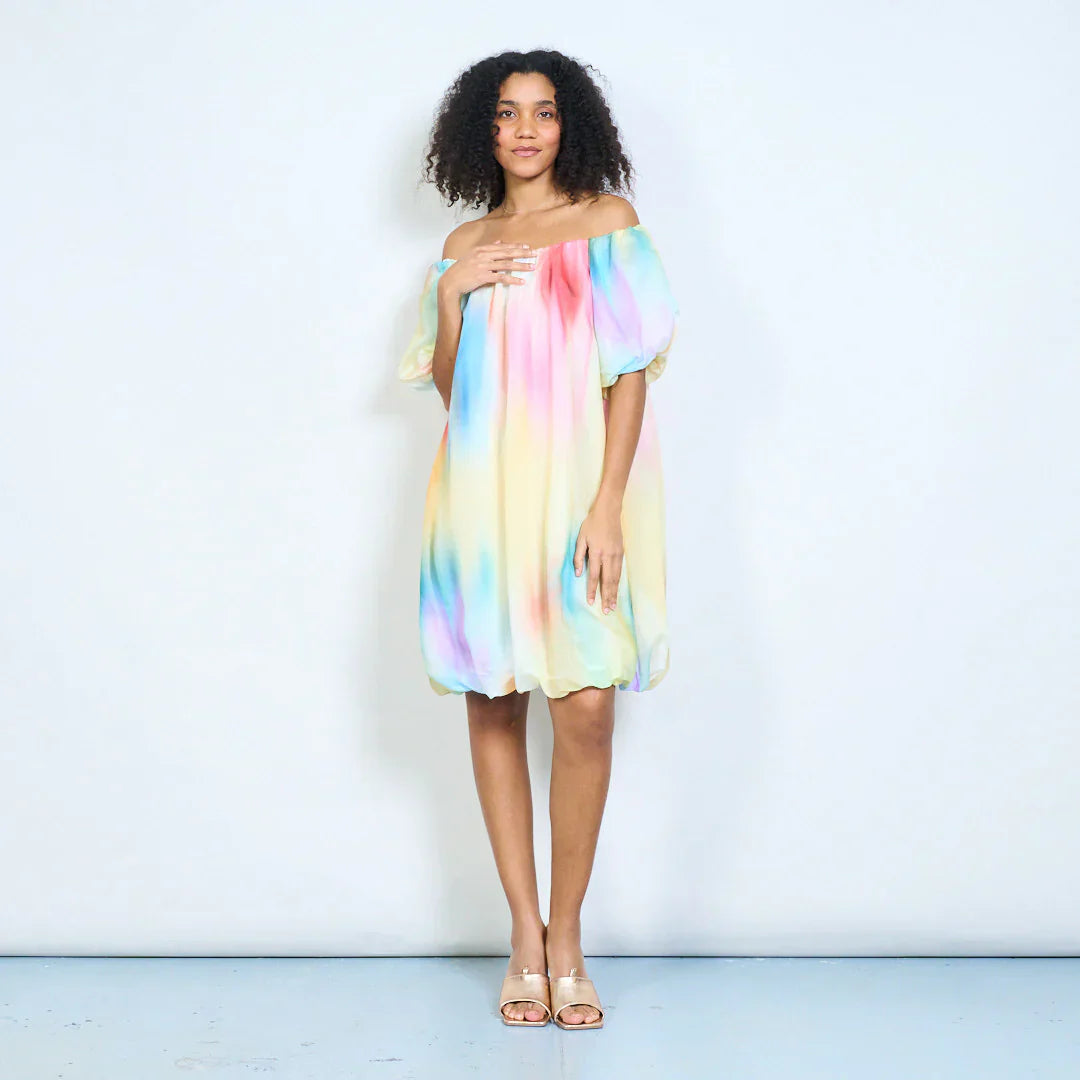 BZNA Sommer Off-Shoulder-Chiffonkleid mit Aquarell Batikmuster oneSize - B Z N A