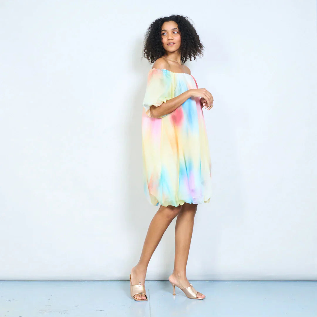 BZNA Sommer Off-Shoulder-Chiffonkleid mit Aquarell Batikmuster oneSize - B Z N A