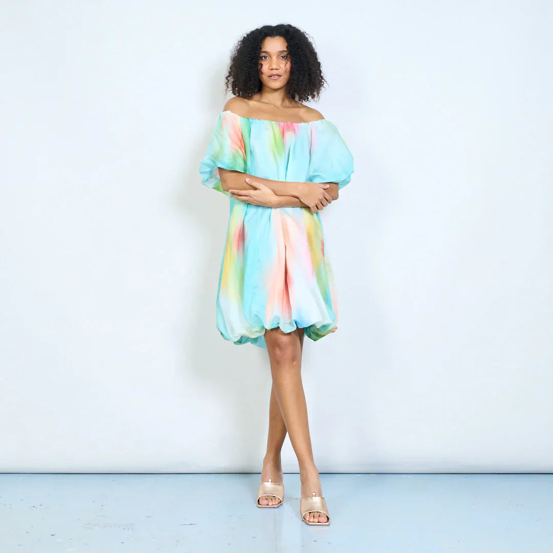 BZNA Sommer Off-Shoulder-Chiffonkleid mit Aquarell Batikmuster oneSize - B Z N A