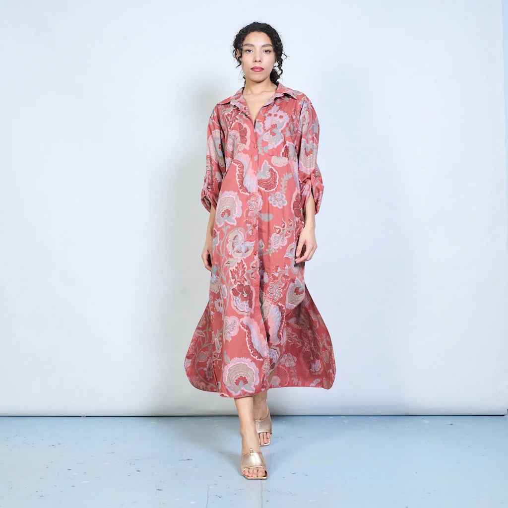BZNA Blusenkleid Langes Hemdkleid mit Paisley Blumendruck und Knöpfen Onesize 34-42