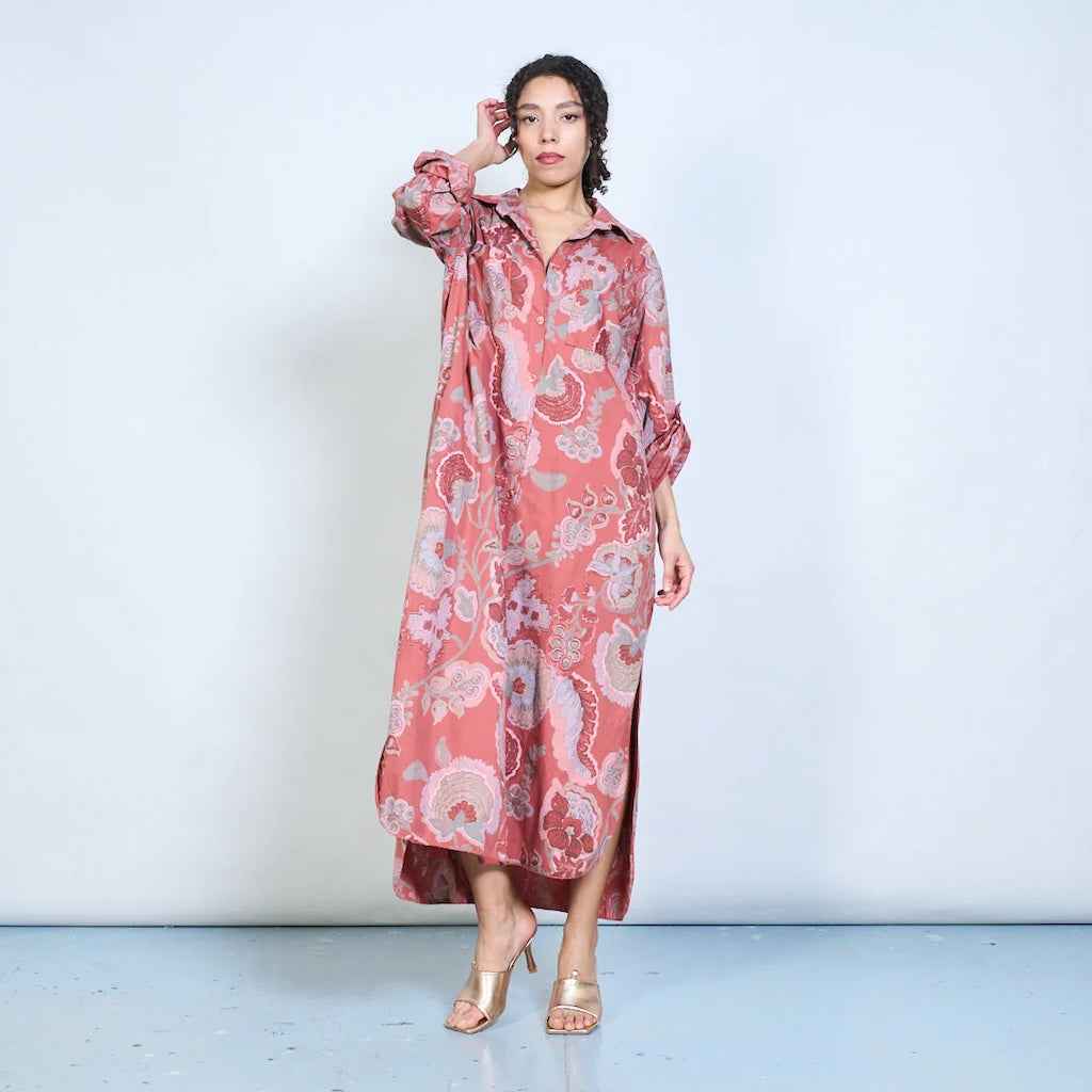 BZNA Blusenkleid Langes Hemdkleid mit Paisley Blumendruck und Knöpfen Onesize 34-42