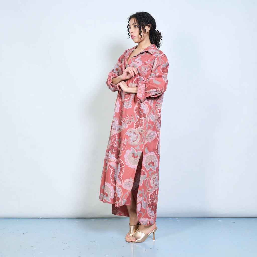BZNA Blusenkleid Langes Hemdkleid mit Paisley Blumendruck und Knöpfen Onesize 34-42