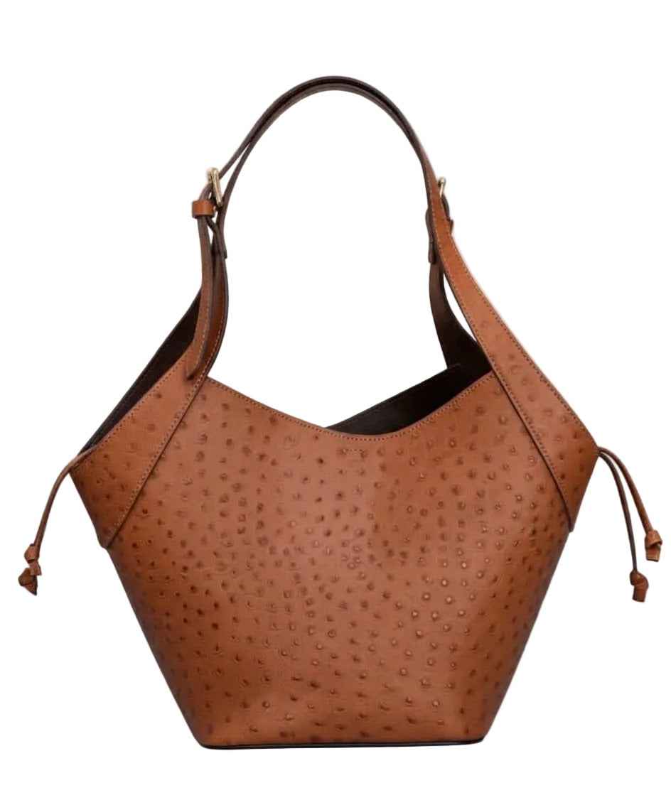 BZNA Bag B0798 Cognac Leder Strauß Prägung Italy Damen Shopper Schultertasche Tasche