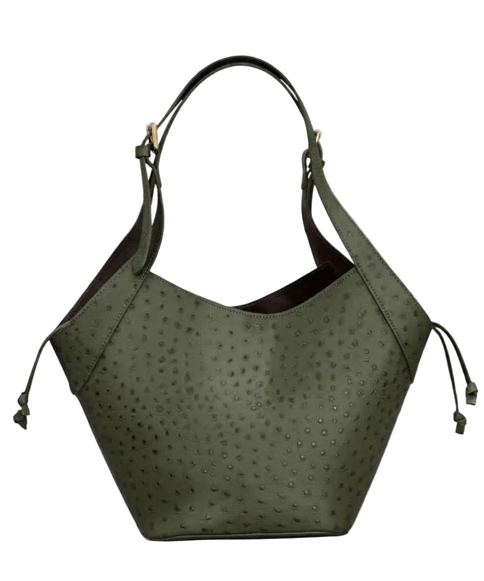 BZNA Bag B0798 Grün Leder Strauß Prägung Italy Damen Shopper Schultertasche Tasche - B Z N A