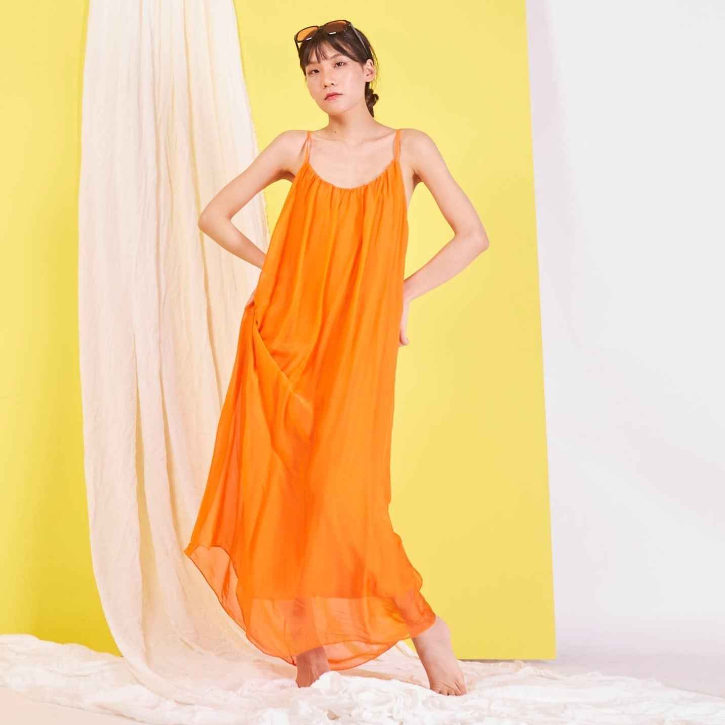 BZNA Ibiza Boho Style Sommerkleid Orange aus Seidenchiffon Seidenkleid   oneSize