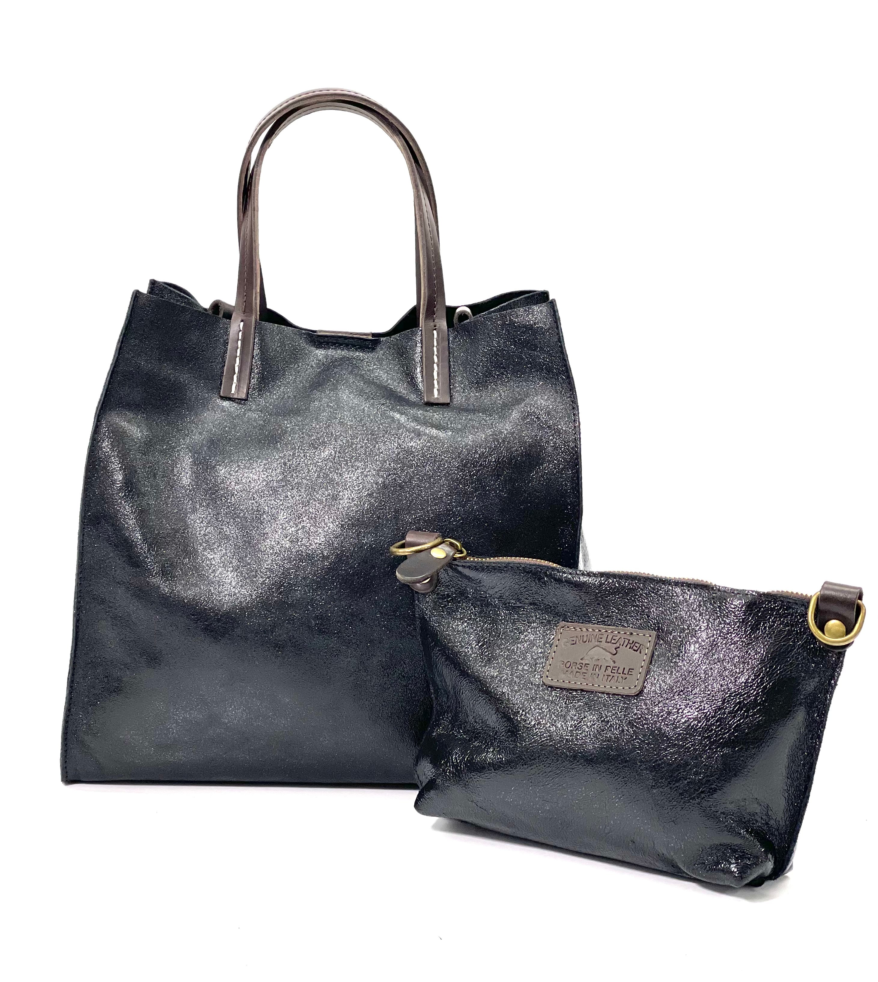 BZNA Bag BO5838 Nero  Metalicca Leder Italy Damen Handtasche Schultertasche 2 in 1 Shopper (Kopie 7) - B Z N A