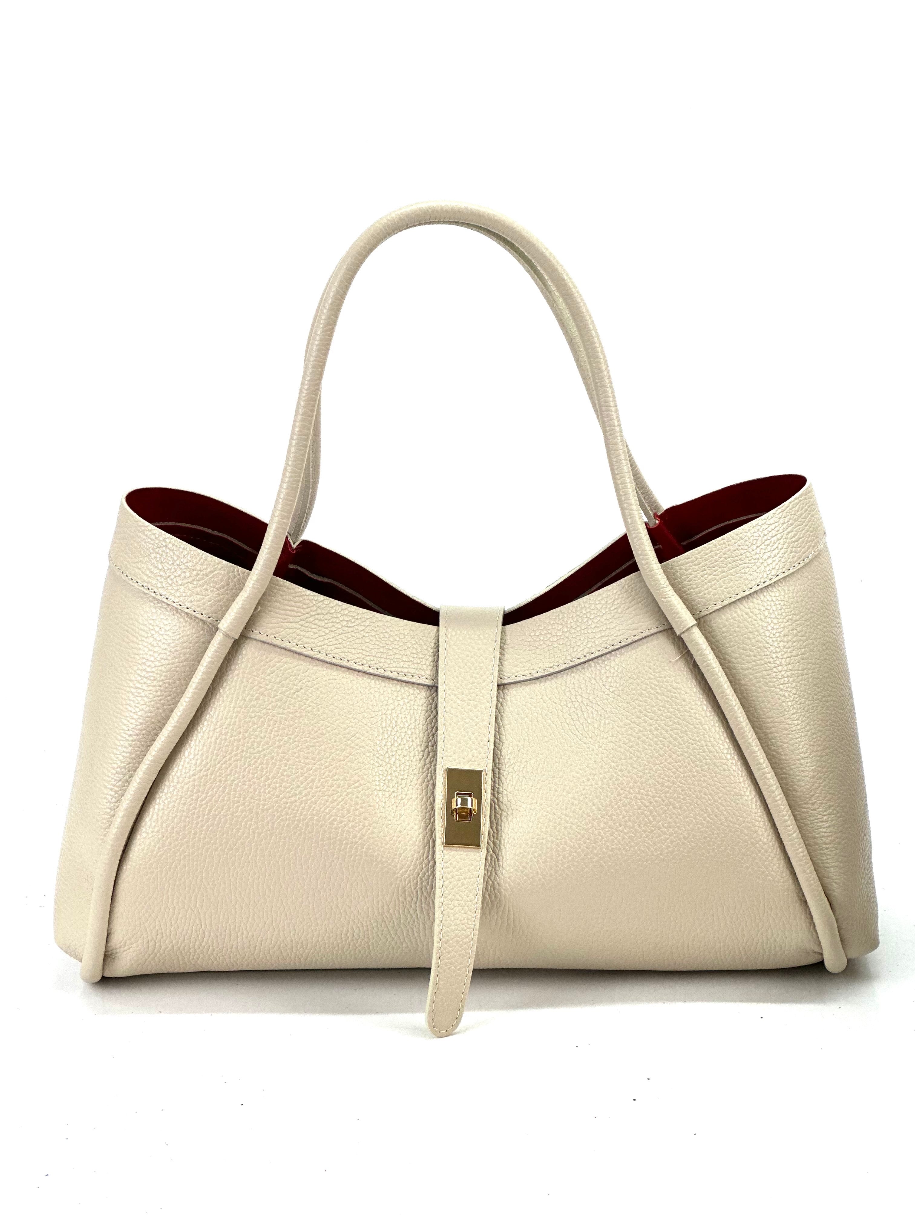 BZNA Bag Funny Beige Leder Italy Damen Handtasche Schultertasche Tasche - B Z N A