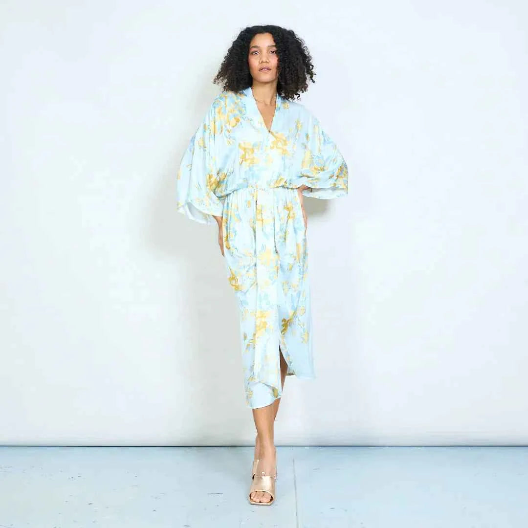 BZNA Sommer Maxikleid mit abstraktem Blumendruck und V-Ausschnitt oneSize