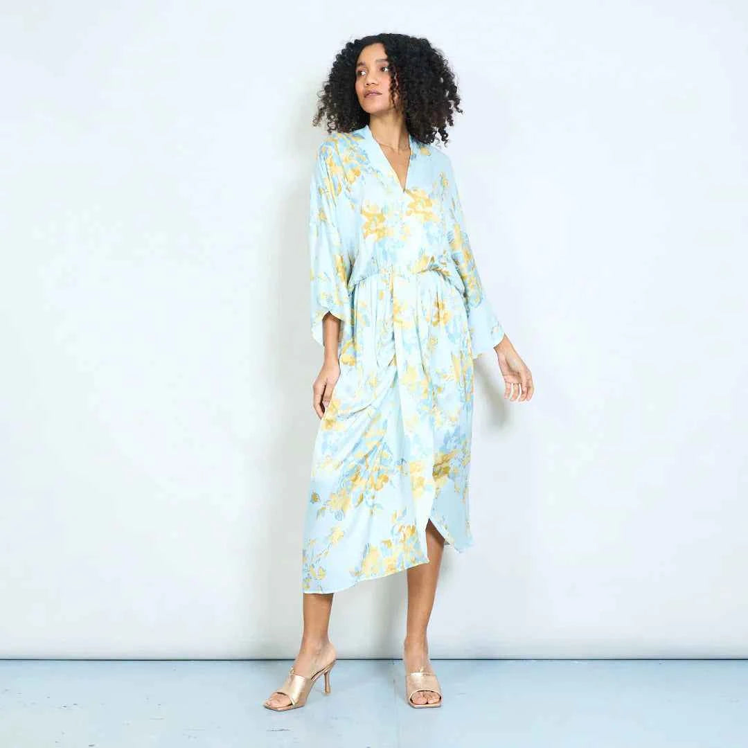 BZNA Sommer Maxikleid mit abstraktem Blumendruck und V-Ausschnitt oneSize