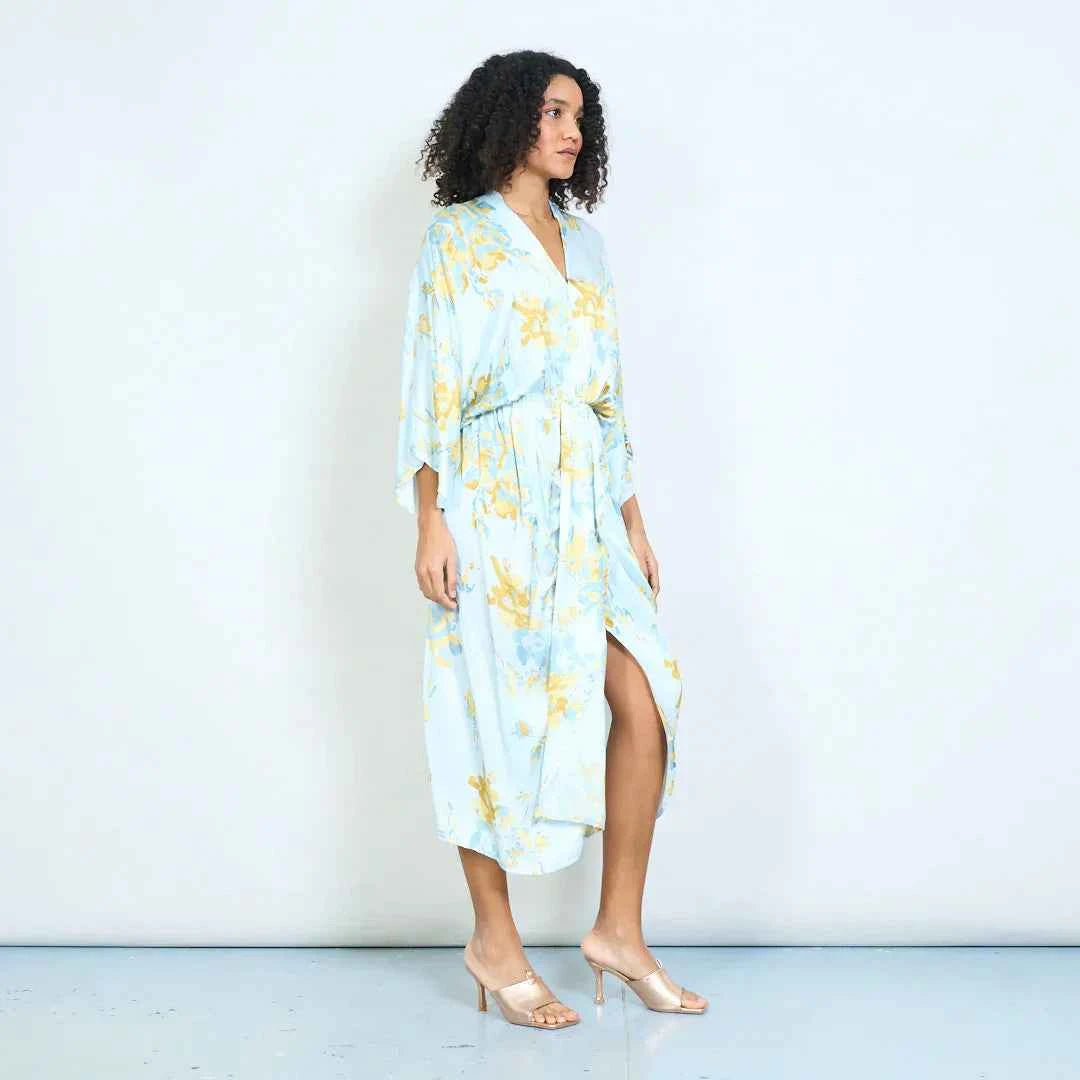 BZNA Sommer Maxikleid mit abstraktem Blumendruck und V-Ausschnitt oneSize