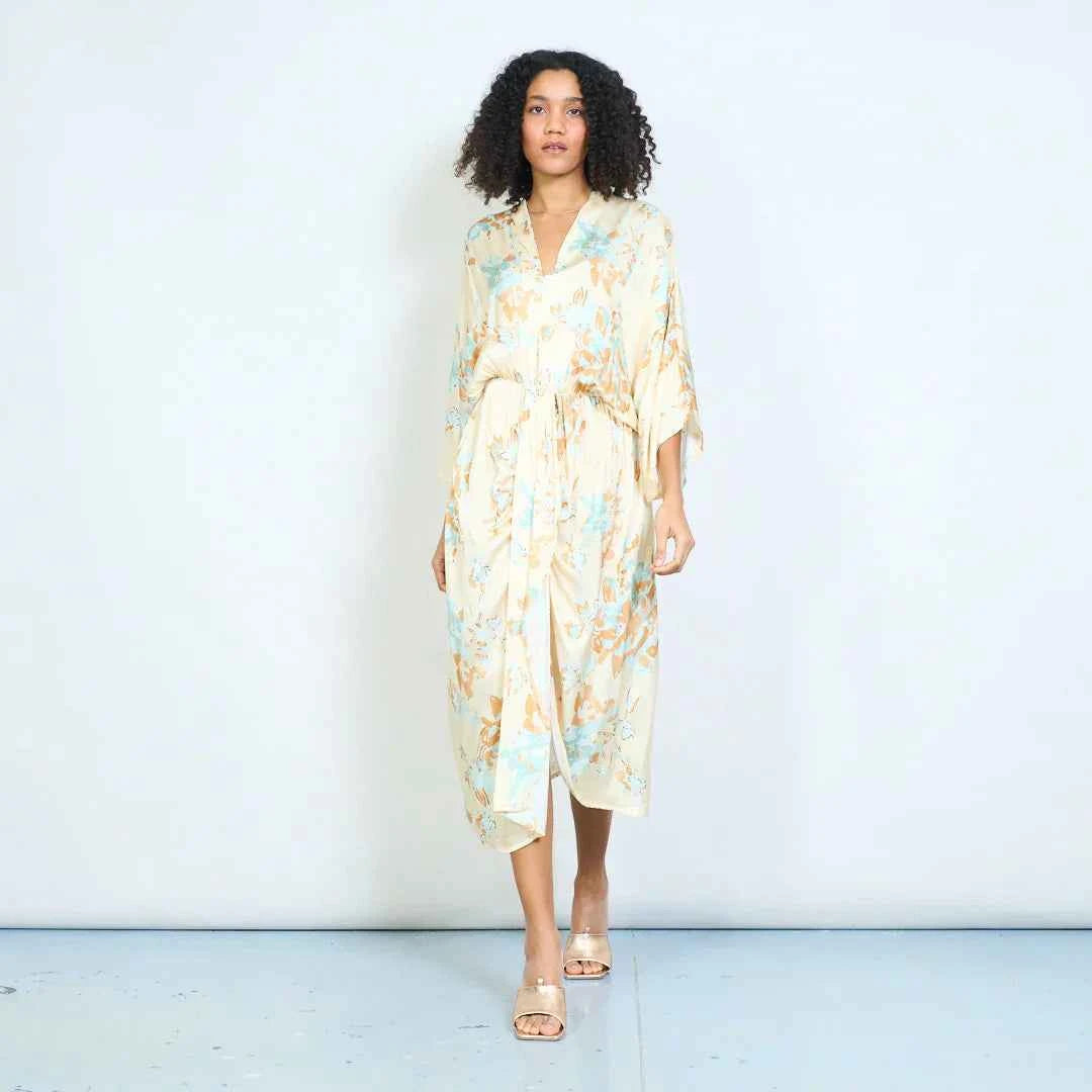 BZNA Sommer Maxikleid mit abstraktem Blumendruck und V-Ausschnitt oneSize