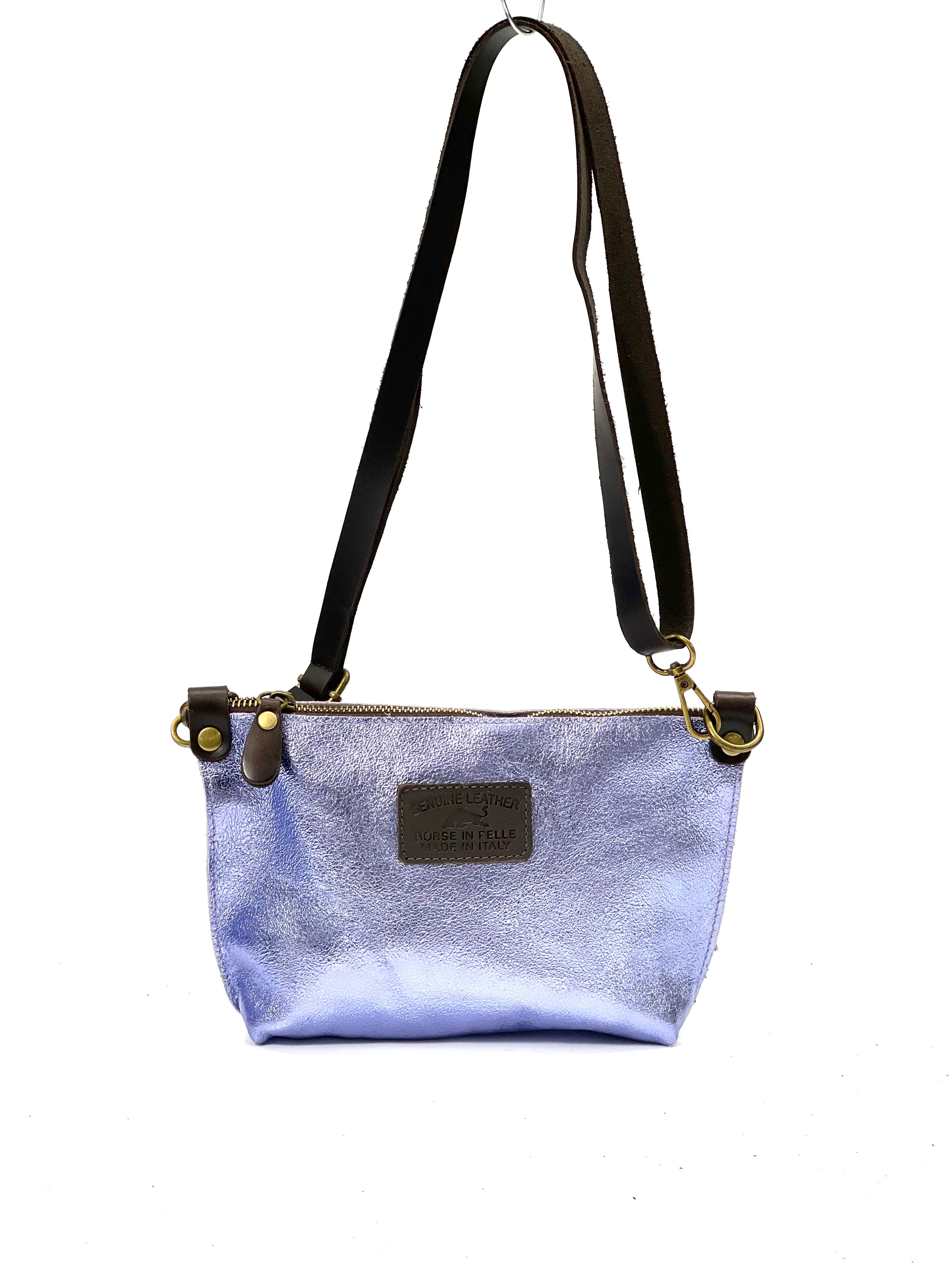 BZNA Bag BO5838 Flieder Metalicca Leder Italy Damen Handtasche Schultertasche 2 in 1 Shopper - B Z N A