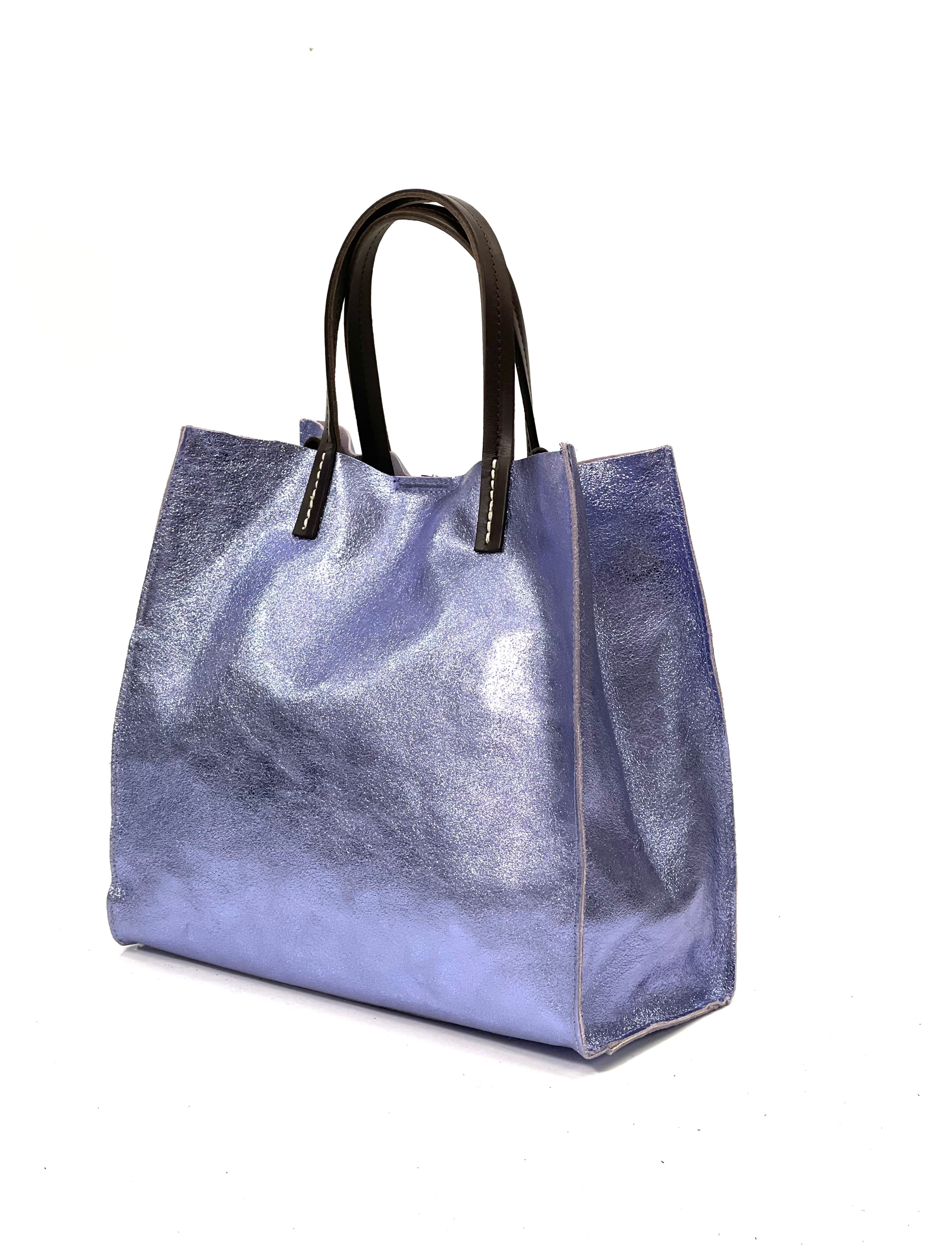 BZNA Bag BO5838 Flieder Metalicca Leder Italy Damen Handtasche Schultertasche 2 in 1 Shopper - B Z N A