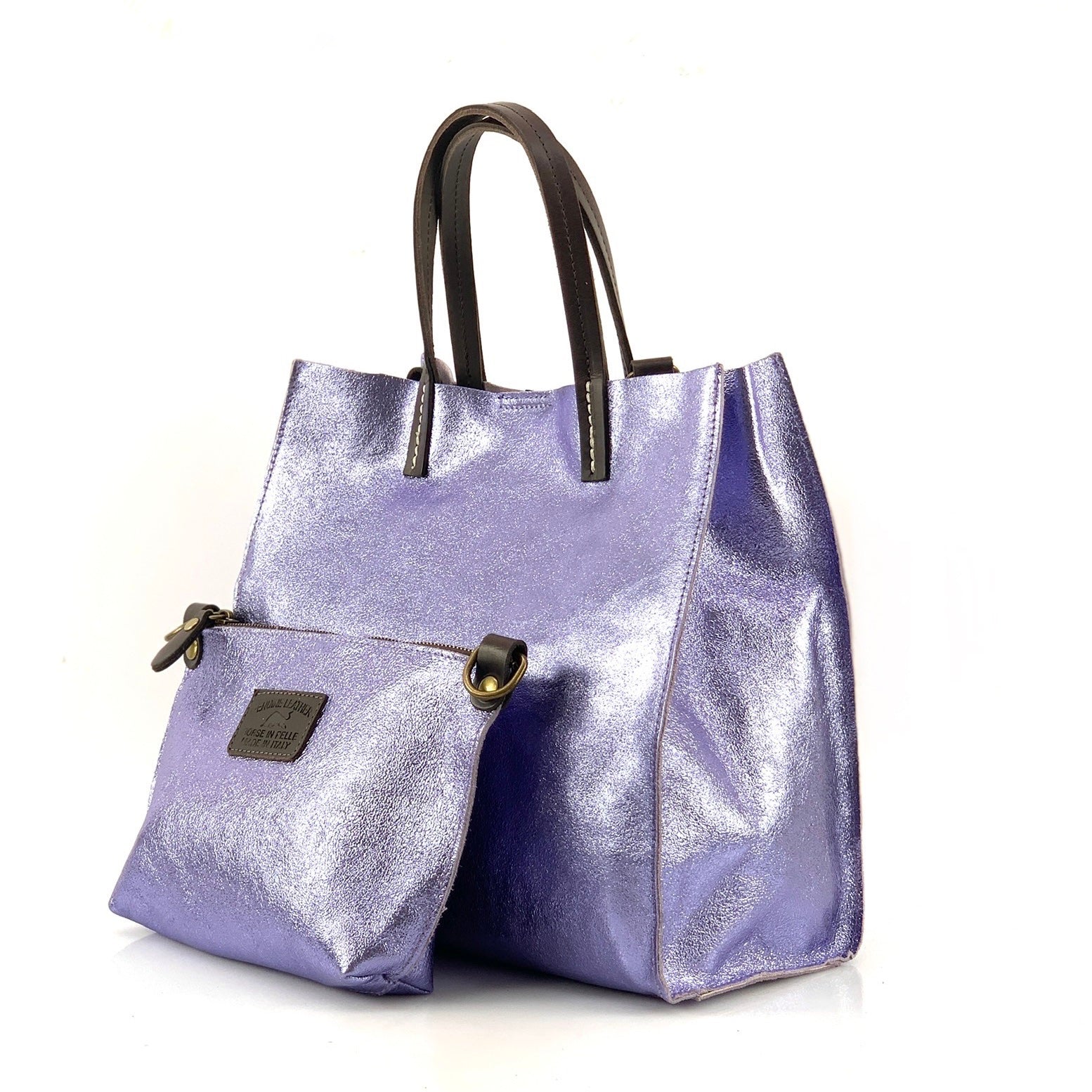 BZNA Bag BO5838 Flieder Metalicca Leder Italy Damen Handtasche Schultertasche 2 in 1 Shopper - B Z N A