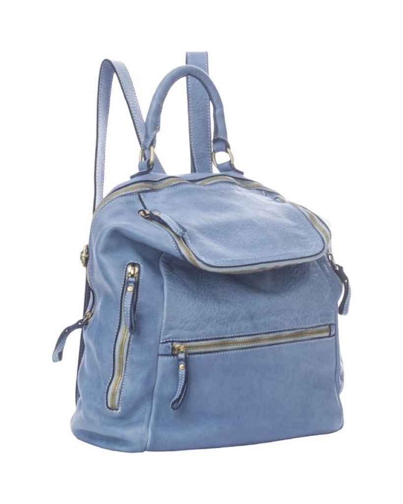 BZNA Bag Ben Denim Blau Backpacker Designer Rucksack Leder Schultertasche