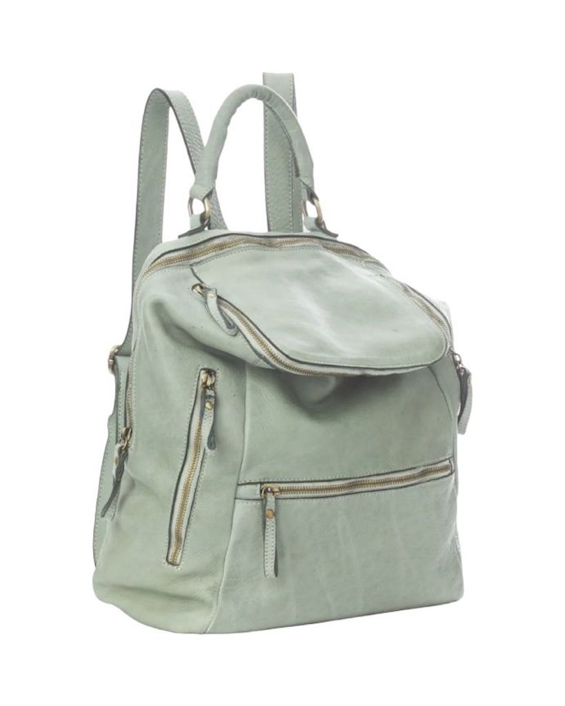 BZNA Bag Ben Salvia Grün Backpacker Designer Rucksack Leder Schultertasche - B Z N A