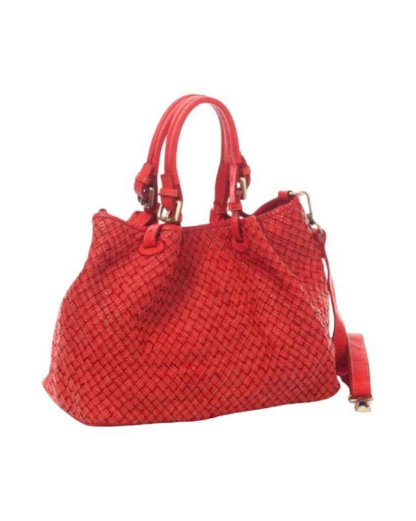 BZNA Bag Kim Rot Italy Designer geflochten Damen Handtasche Schultertasche Tasche Leder Shopper