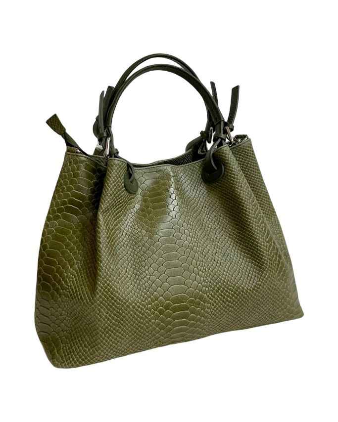 BZNA Bag Charlotte Verde Snake Prägung Leder Italy Damen Shopper Handtasche Schultertasche Tasche