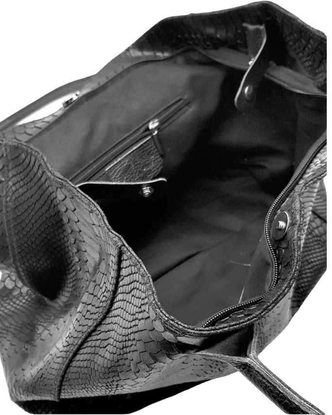BZNA Bag Ladasha Blue Jeans Snake Prägung Leder Italy Damen Shopper Handtasche Schultertasche Tasche