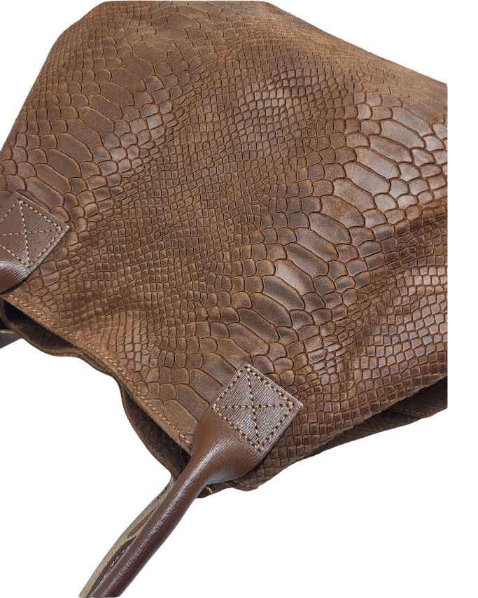 BZNA Bag Ladasha Maronne Snake Prägung Leder Italy Damen Shopper Handtasche Schultertasche Tasche