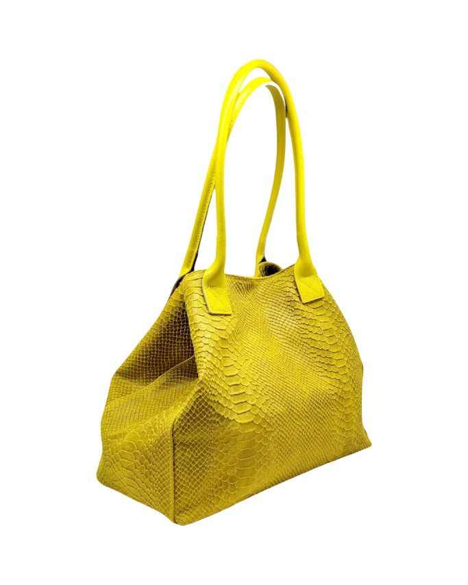 BZNA Bag Ladasha Gelb Snake Prägung Leder Italy Damen Shopper Handtasche Schultertasche Tasche