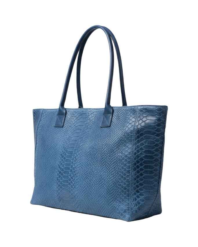 BZNA Bag Ladasha Blue Jeans Snake Prägung Leder Italy Damen Shopper Handtasche Schultertasche Tasche