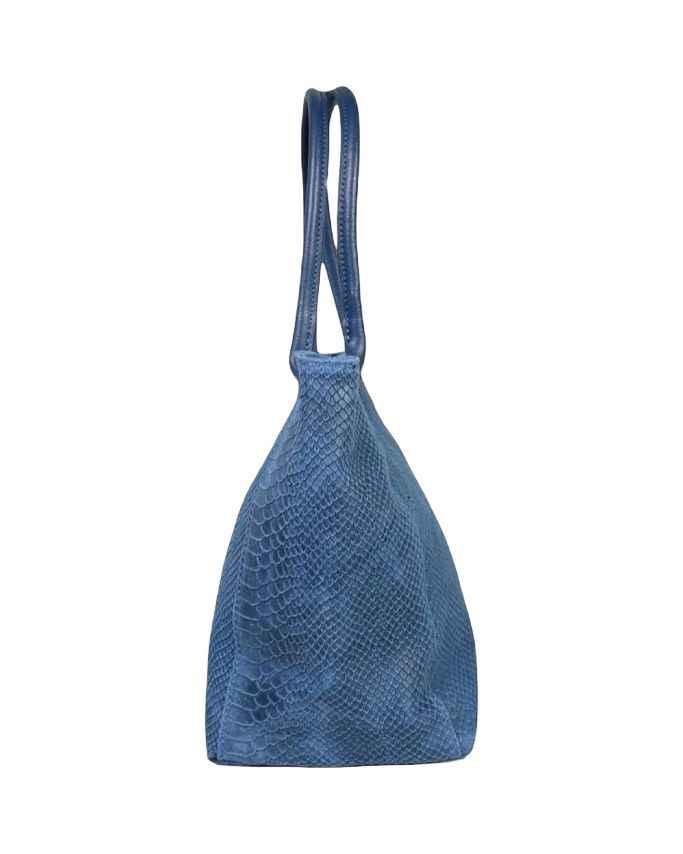 BZNA Bag Ladasha Blue Jeans Snake Prägung Leder Italy Damen Shopper Handtasche Schultertasche Tasche