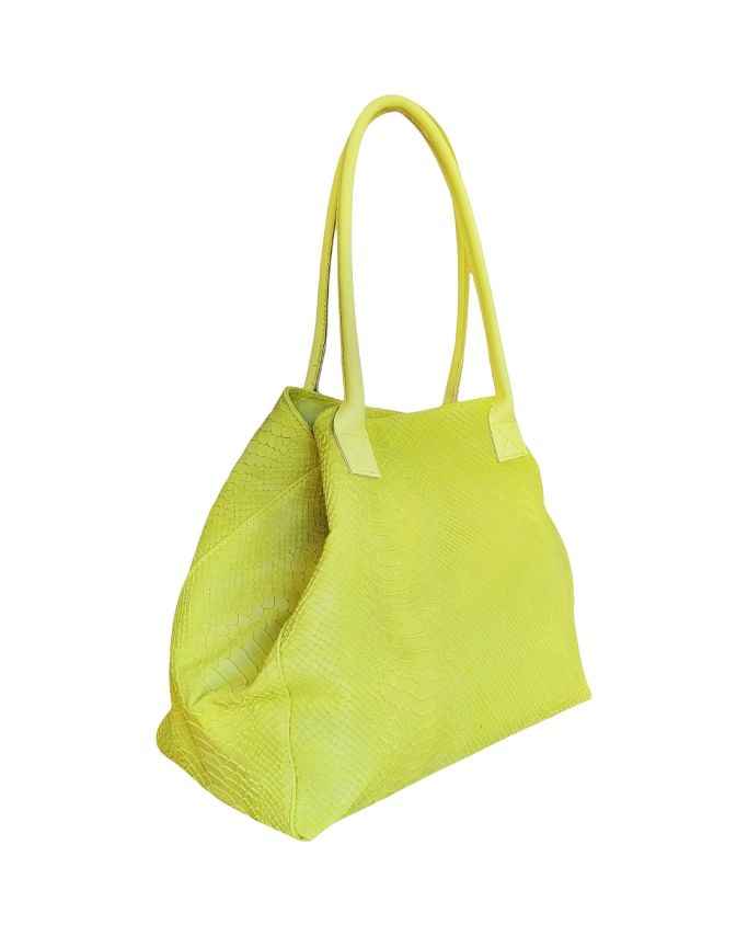 BZNA Bag Ladasha Giallo Lemon Snake Prägung Leder Italy Damen Shopper Handtasche Schultertasche Tasche