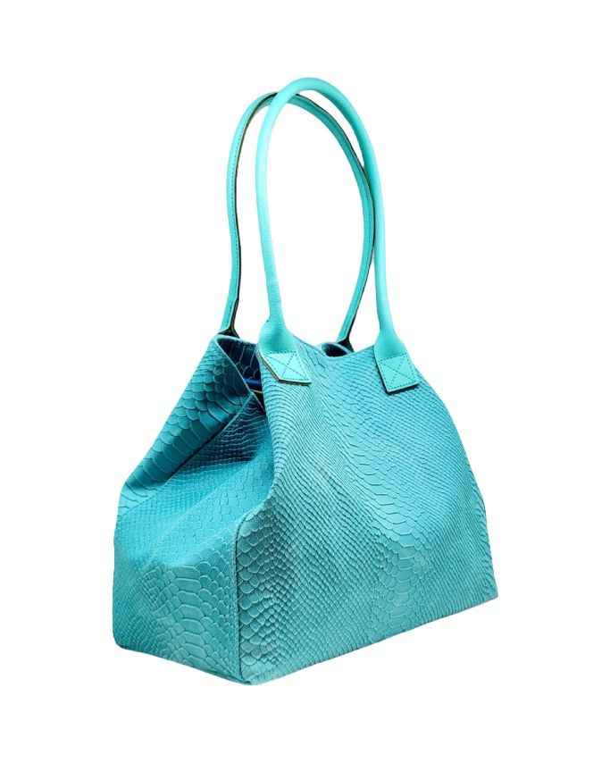 BZNA Bag Ladasha Türkis Snake Prägung Leder Italy Damen Shopper Handtasche Schultertasche Tasche