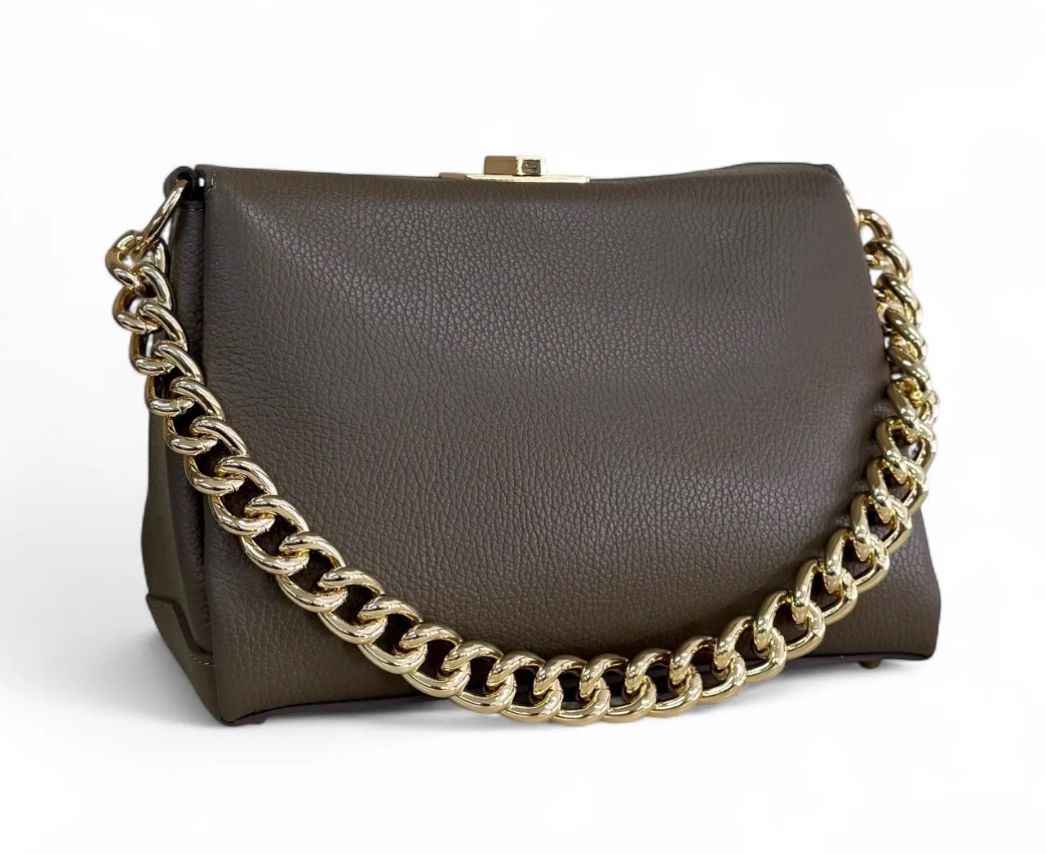 BZNA Bag Lahia Taupe Scuro Leder Italy Damen Handtasche Schultertasche Tasche