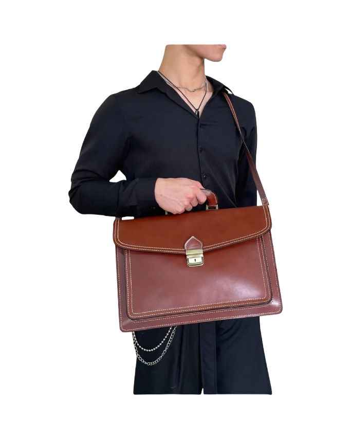 BZNA Bag Nova Marrone Business Aktentasche Designer Ledertasche Schultertasche Unisex