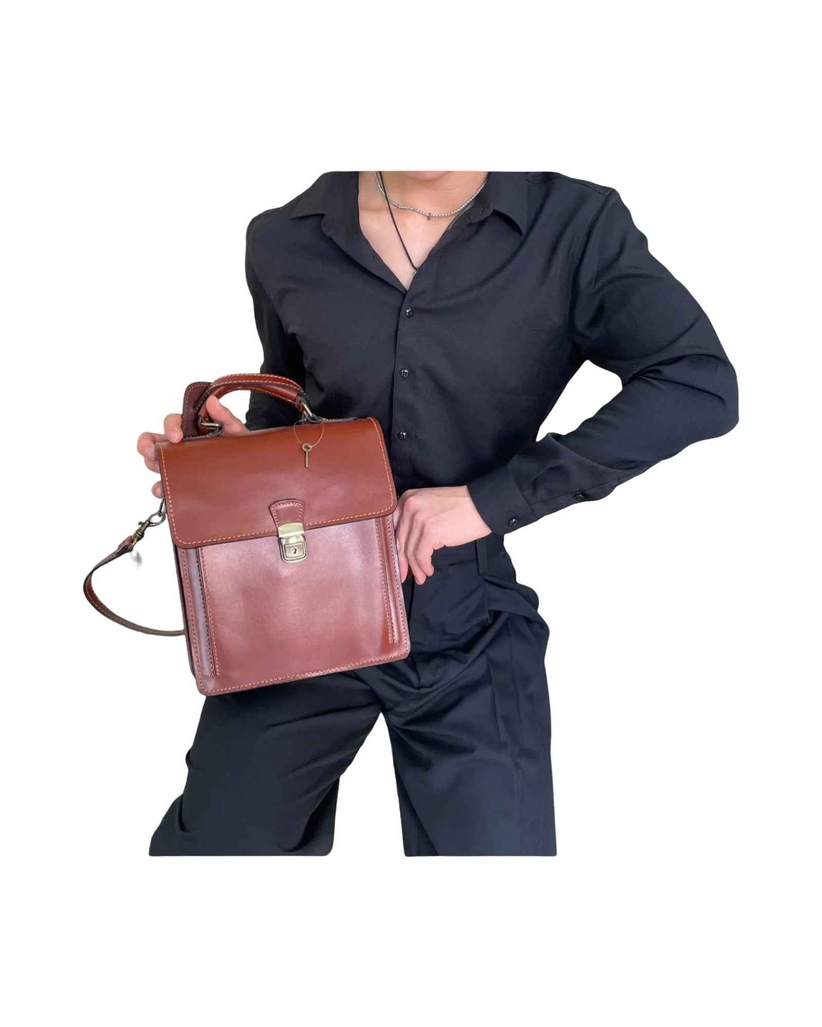 BZNA Bag Allora Schwarz kleine Business Aktentasche Designer Ledertasche Schultertasche Unisex
