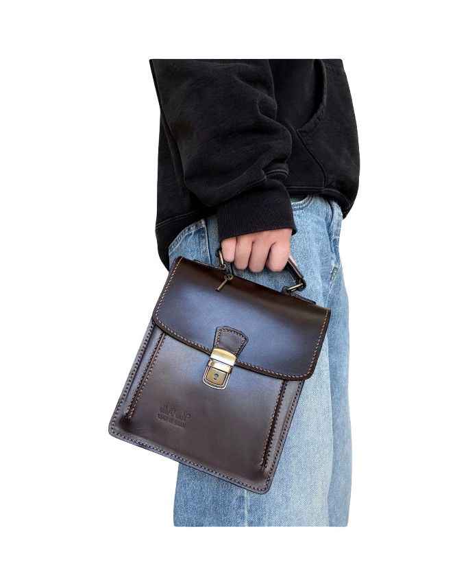 BZNA Bag Dua Marrone kleine Business Aktentasche Designer Ledertasche Schultertasche Unisex