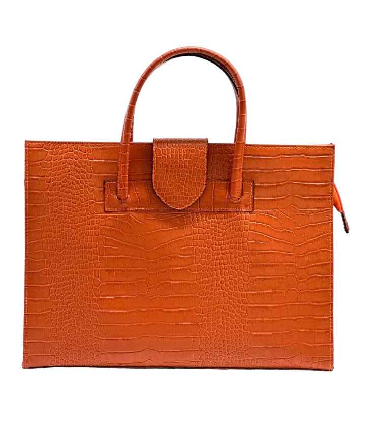 BZNA Bag Missi Kroko Papaya Leder Italy Damen Business Aktentasche Schultertasche Tasche
