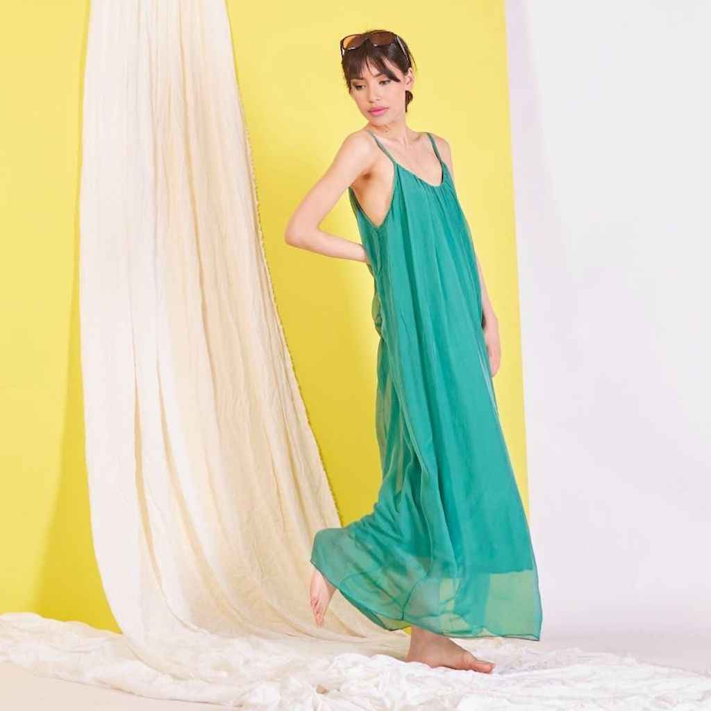 BZNA Ibiza Boho Style Sommerkleid GrünB. aus Seidenchiffon Seidenkleid   oneSize