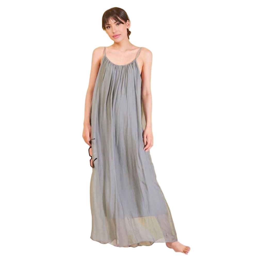 BZNA Ibiza Boho Style Sommerkleid dark Olive aus Seidenchiffon Seidenkleid   oneSize