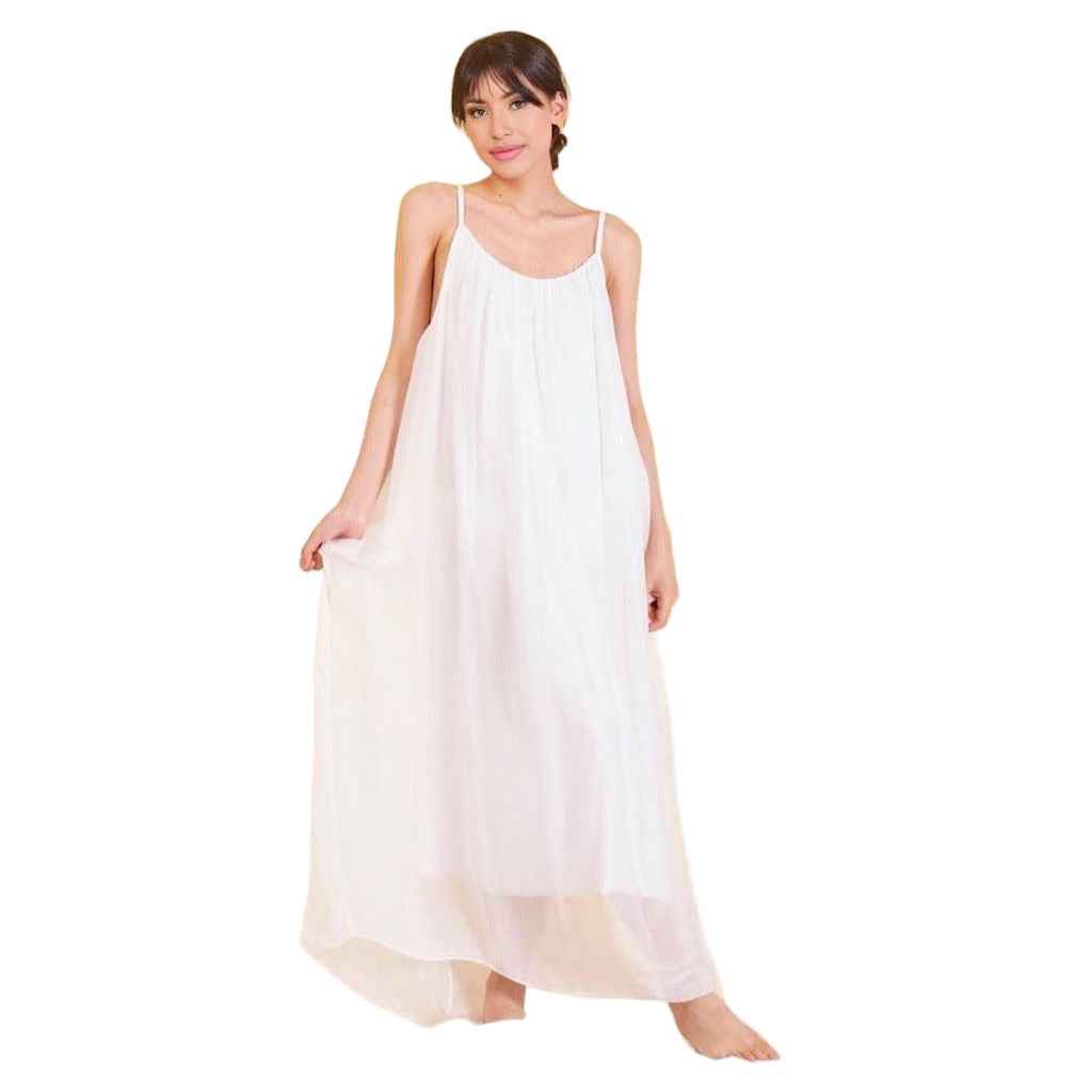BZNA Ibiza Boho Style Sommerkleid Weiß aus Seidenchiffon Seidenkleid   oneSize