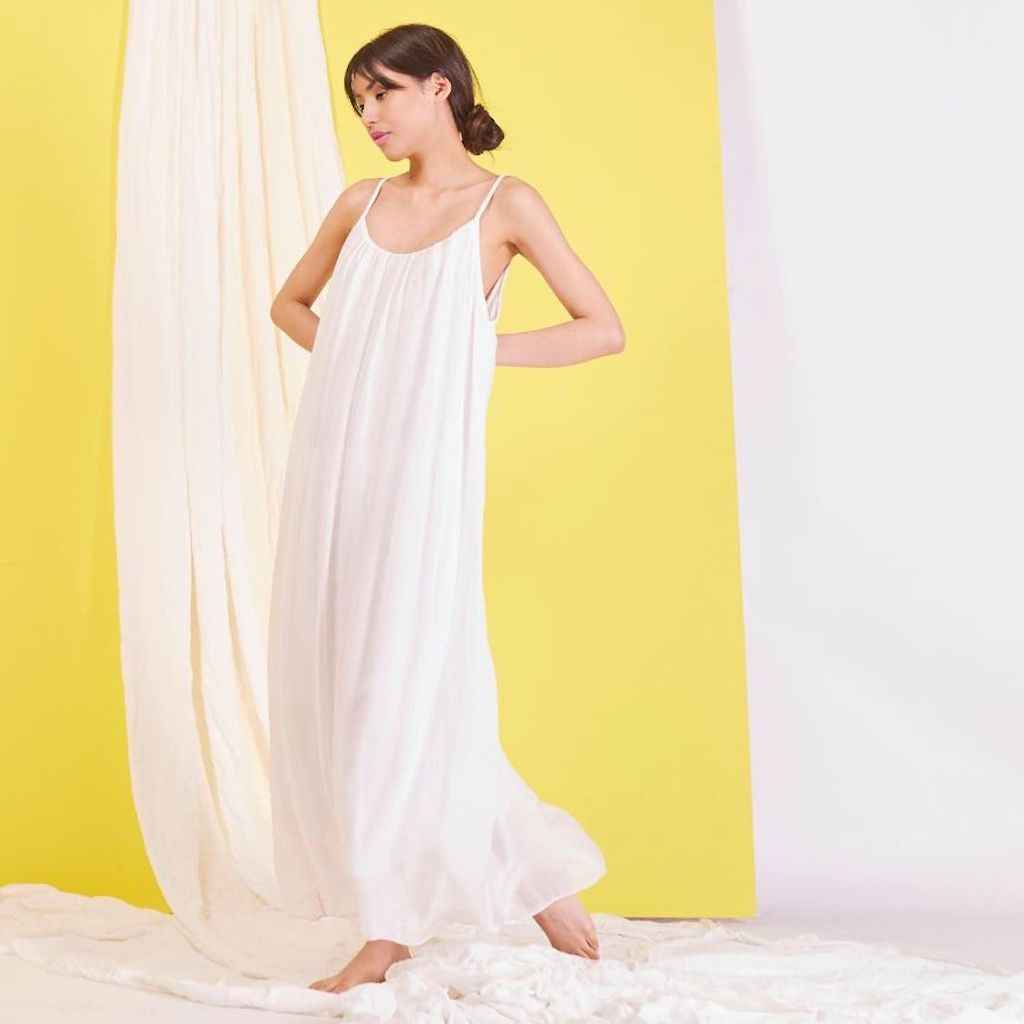 BZNA Ibiza Boho Style Sommerkleid Weiß aus Seidenchiffon Seidenkleid   oneSize