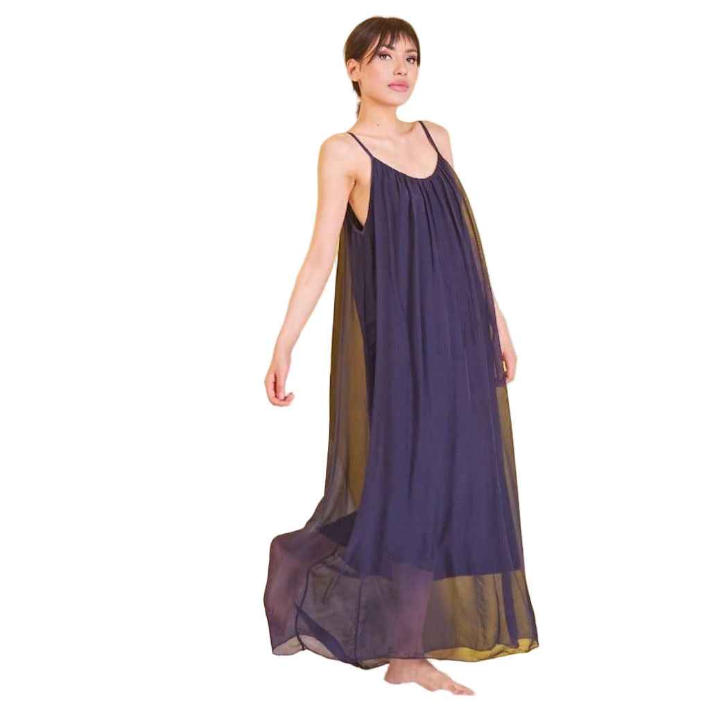 BZNA Ibiza Boho Style Sommerkleid dark Blue aus Seidenchiffon Seidenkleid   oneSize