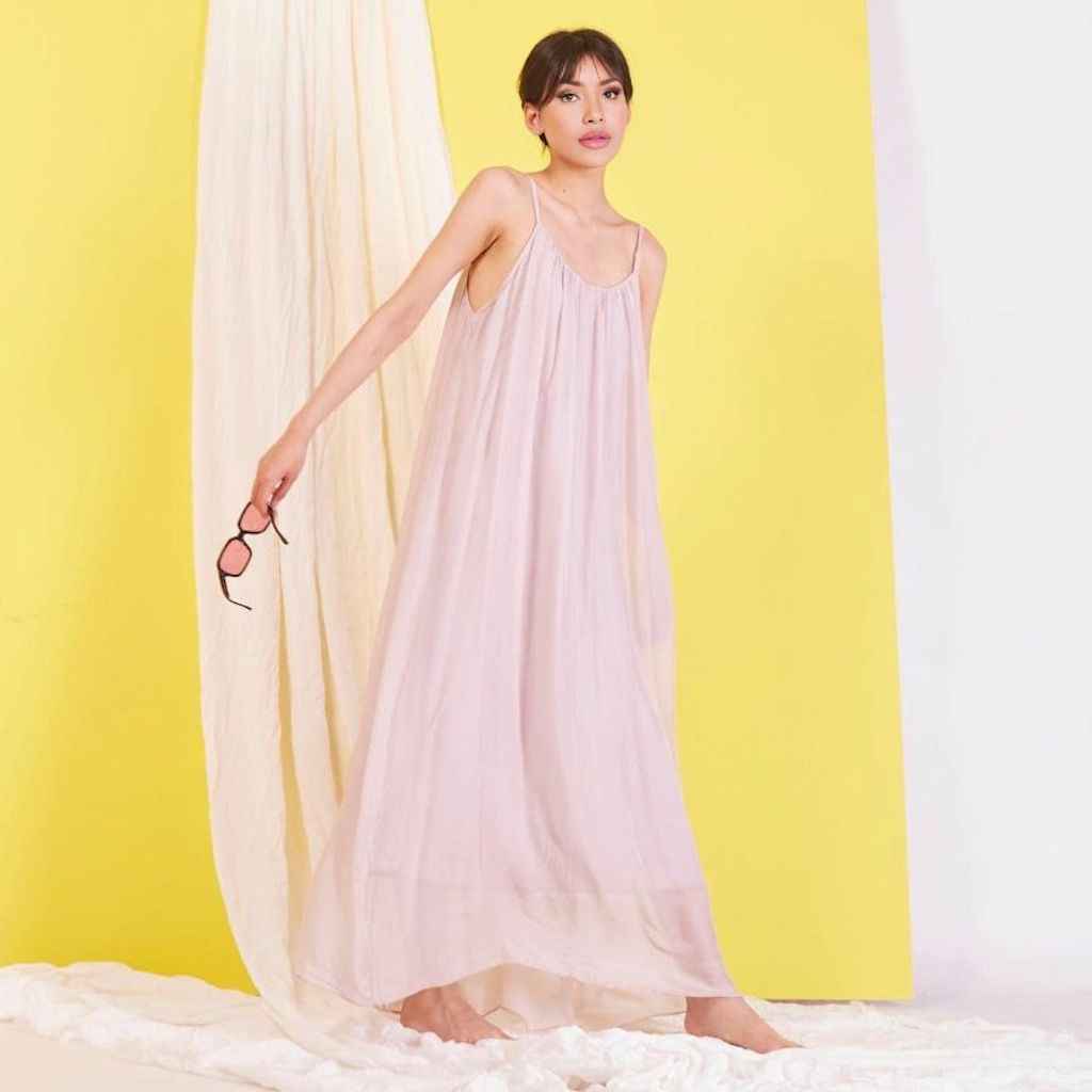 BZNA Ibiza Boho Style Sommerkleid Rose aus Seidenchiffon Seidenkleid   oneSize