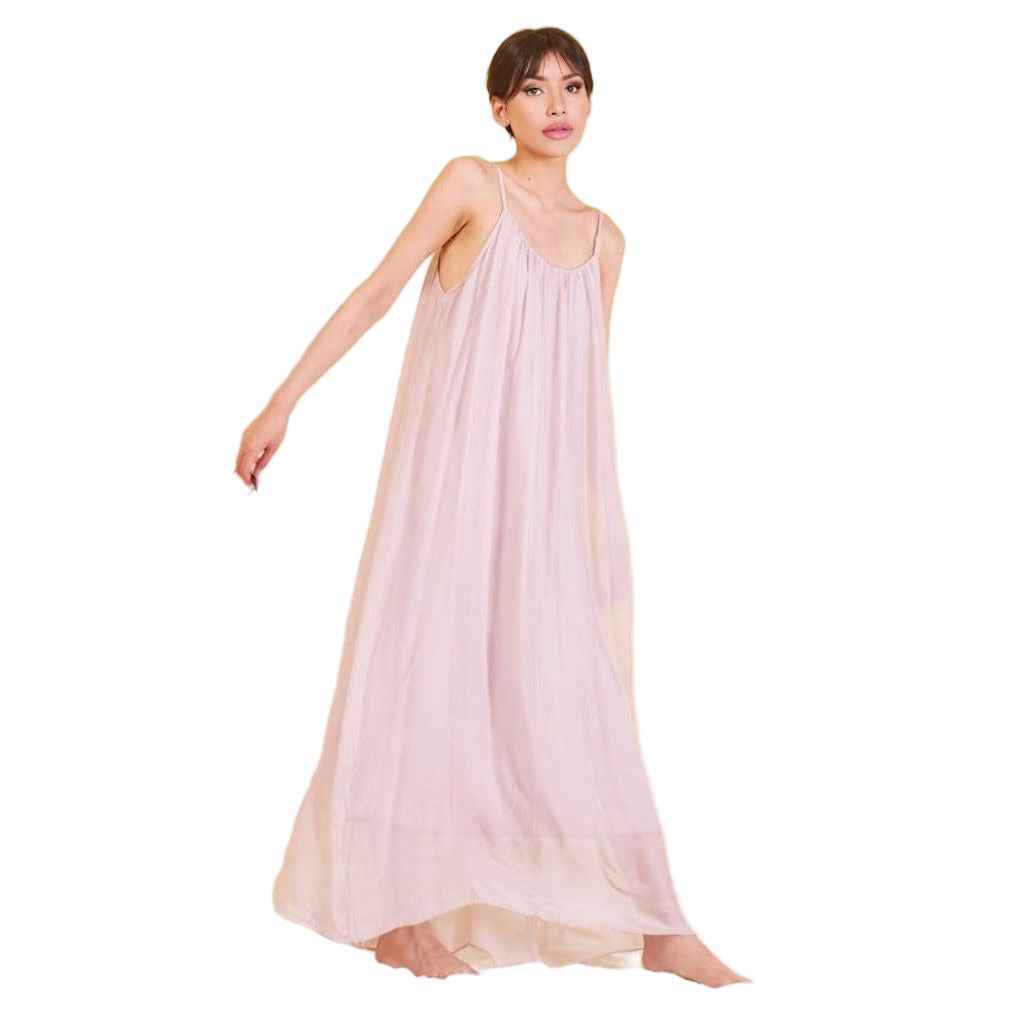 BZNA Ibiza Boho Style Sommerkleid Rose aus Seidenchiffon Seidenkleid   oneSize