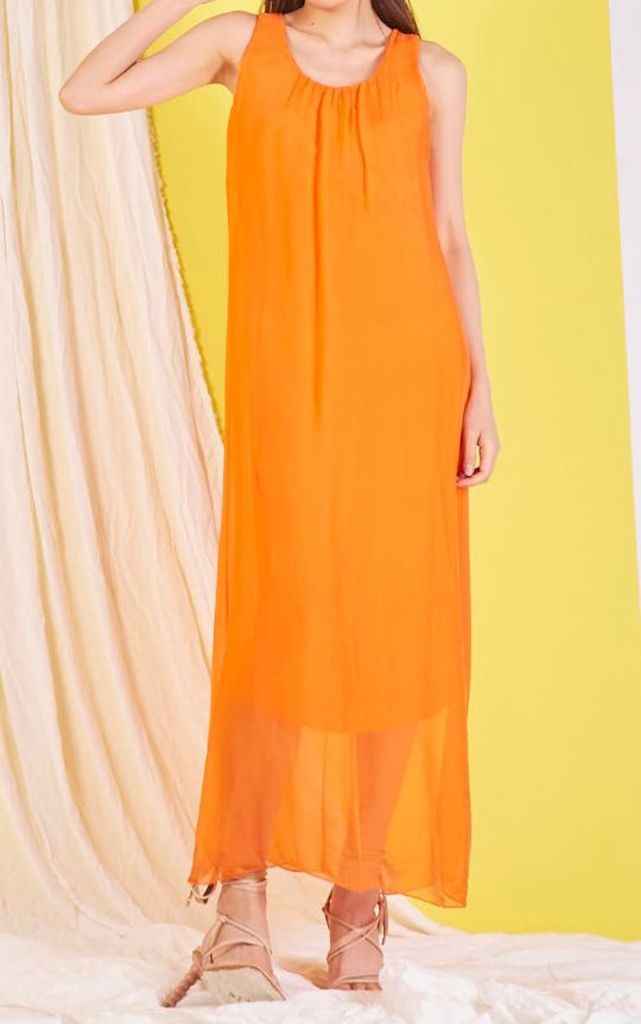 BZNA elegantes ärmeloses Kleid Orange aus Seidenchiffon Seidenkleid   oneSize